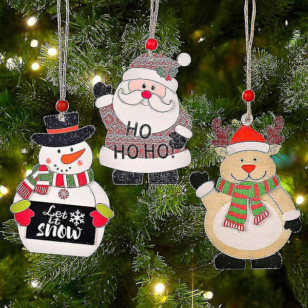Julhängande Dekorationer i Trä, Julgran Hemfest Ornament. Flerfärgad (3 st)