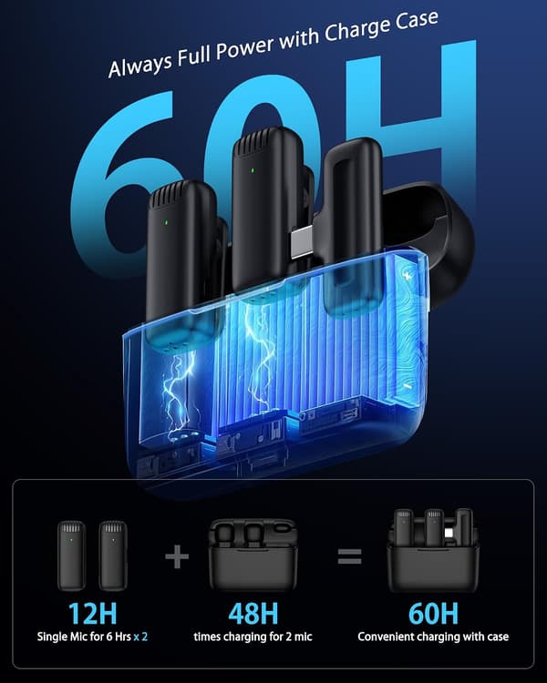 2 kpl mini langaton lavalier-mikrofoni USB C iPhone 16 15 -sarjan Android-puhelimille latauskotelolla 48H Plug Play videon tallennukseen