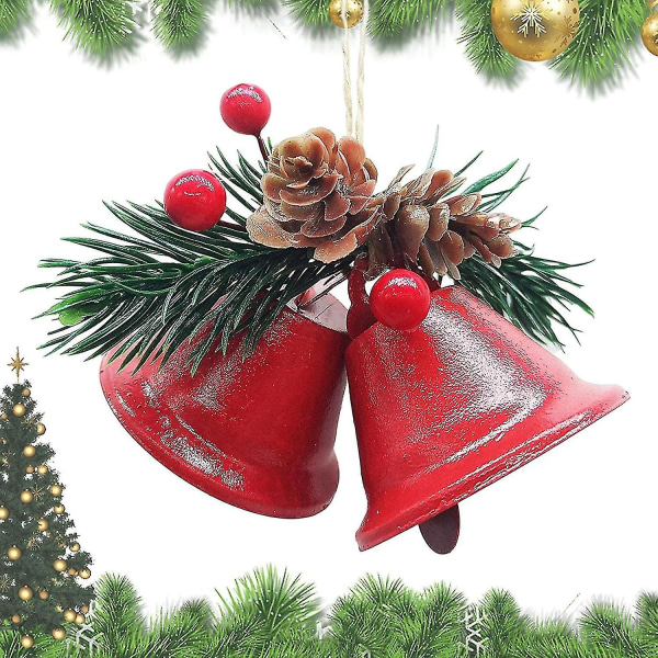 Julklockor, Jingle Bell-dekorationer med järnekbär och kastanjer, julgransklockadekoration, metallbakning lackklockor Holiday Deco