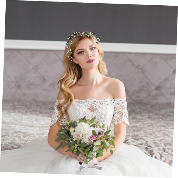 Elegant grønn tiara brudehodeplagg med perle og rhinstein for spesielle anledninger