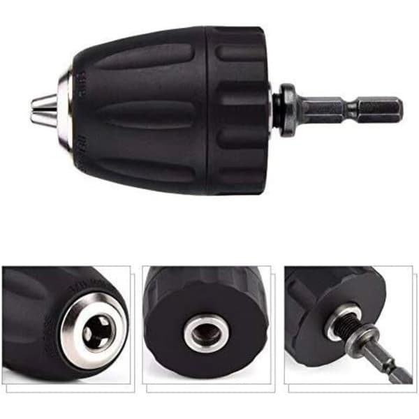Drill Chuck, Drill Bit Adapter 3/8-24UNF 0.8-10MM Keyless Drill Chuck Clamp with 1/4\" Hex Shank Adapter