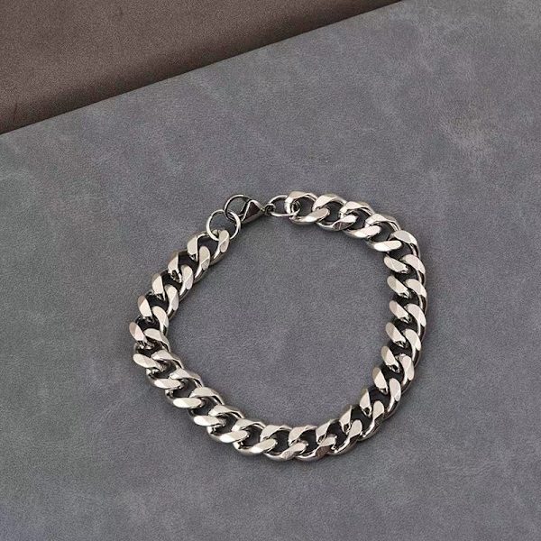 Herrelenkearmbånd, Rustfritt Stål, Herrelenkearmbånd i Rustfritt Stål Modell Sølvfarge-10mm*23cm