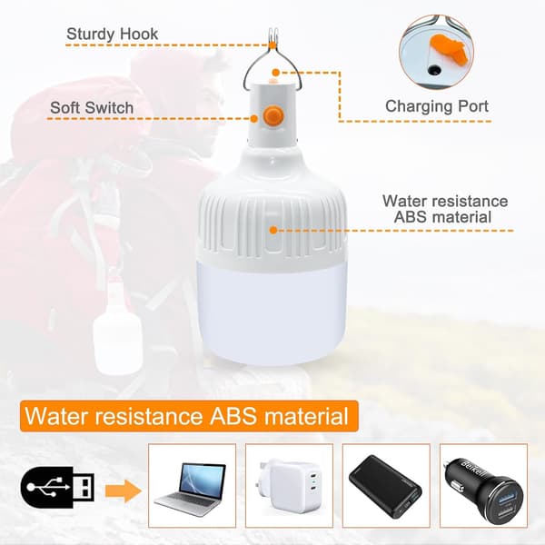 2-piece LED camping lamp, powerful USB rechargeable camping lamp