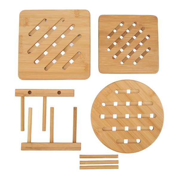 3 Pcs Bamboo Coasters Thick Multifunctional With Holder Non Slip Table Placement Mats Insulation Pad for RV Home