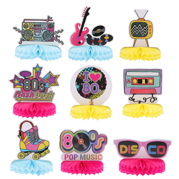 9 kpl Vintage-kylttejä Hip Hop -syntymäpäiväjuhliin 80-luvun Retro-juhlatarvikkeet 1980-luvun juhliin Hunajakenno Rek Colorful 18x18cm