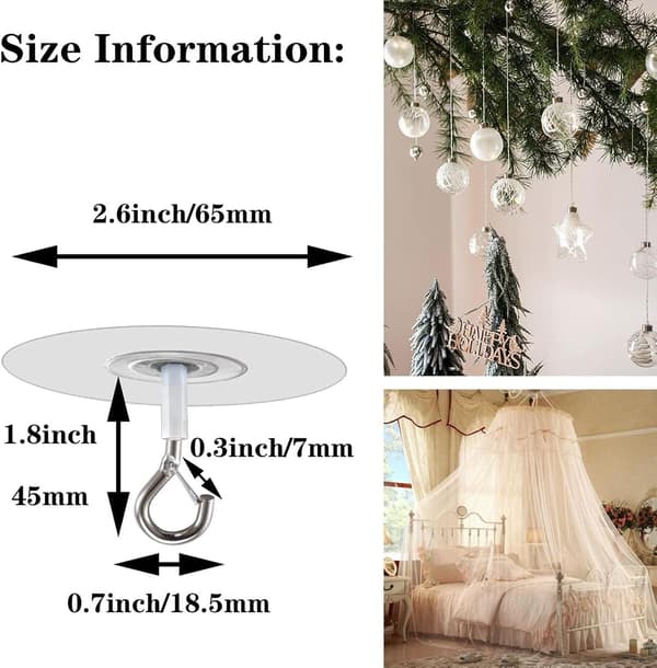 Self-adhesive ceiling hooks with safety, no drilling, heavy-duty ceiling hooks, extra strong self-adhesive hooks for flower pots, ceiling hooks with Sa