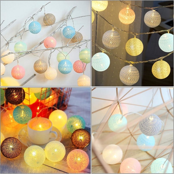 Fairy Lights med Bomullsbollar, Batteridrivna, 3m 20 LED Boll Fairy Lights, Inomhusvägglampa, Julbelysning, Dekoration för Fester, Trädgårdar, C