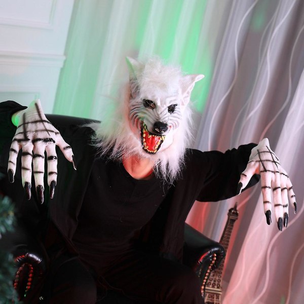 Halloween Werewolf Costume Party Cosplay Wolf Claw Handsker Horror Head Hood