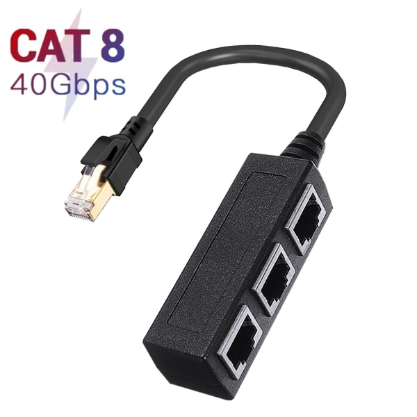 RJ45 Ethernet-liitäntäjakaja 1-3 pistorasiaa Internet-kaapeli Cat 5 6 7 Musta