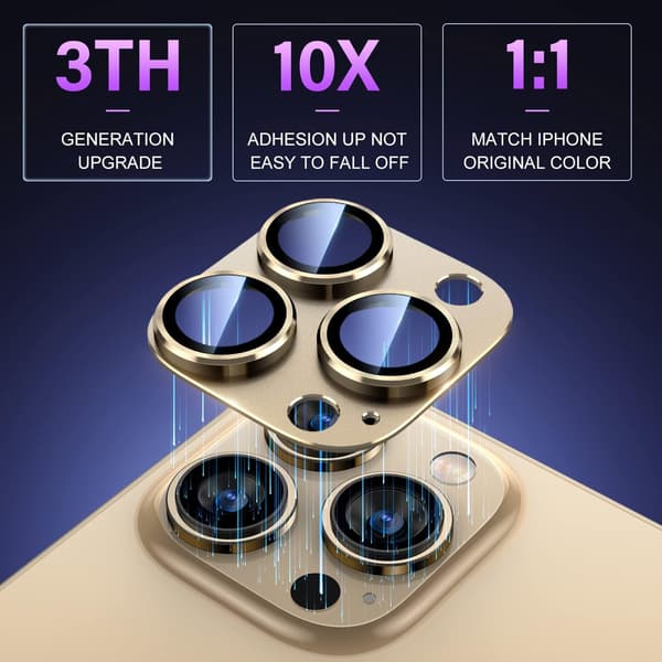 iPhone 14 Pro/iPhone 14 Pro Max Camera Lens Protector, [Drop Protection] 9H Tempered Glass Camera Cover, Metal Ring Protective Case.