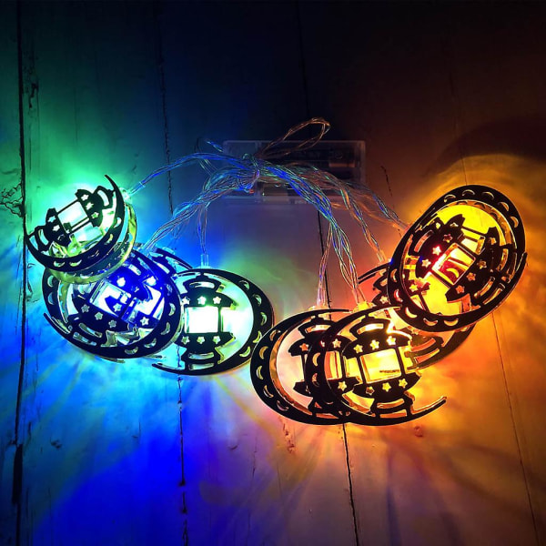 10 st LED-slingor Golden Moon Fotogenlampa Form Batteridriven Färgglada hänglampor Ramadan Festival Party DeColorful