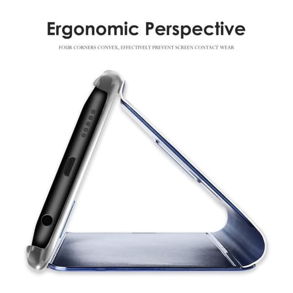 Aclay Samsung A40 Cover, Flip Clear View Transparent Mirror Case + Tempered Glass Screen Protector, 360° Standing Shockproof Case