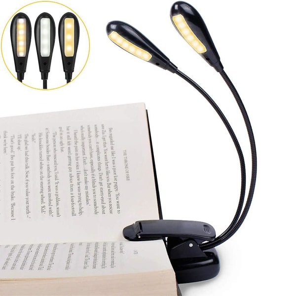 Ladeskjorte med 14 LED-lys, klips for lesing i seng, musikkstativlampe, 3 lysstyrker