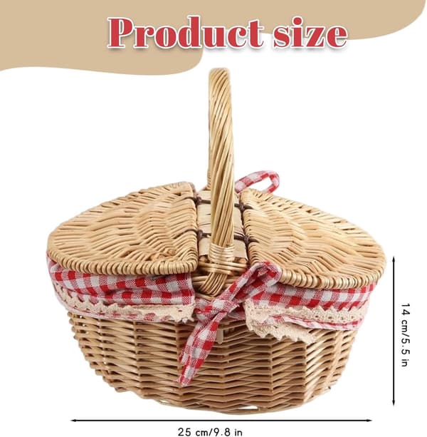 Wicker Picnic Basket with Lid, Handle and Lining - Portable for Fruit, Candy, Weddings, Outdoors - Brown