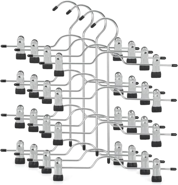 4-Tier Metal Hangers with Adjustable Non-Slip Clips, Space-Saving for Women's Closet Organization, Black, 4-Pack