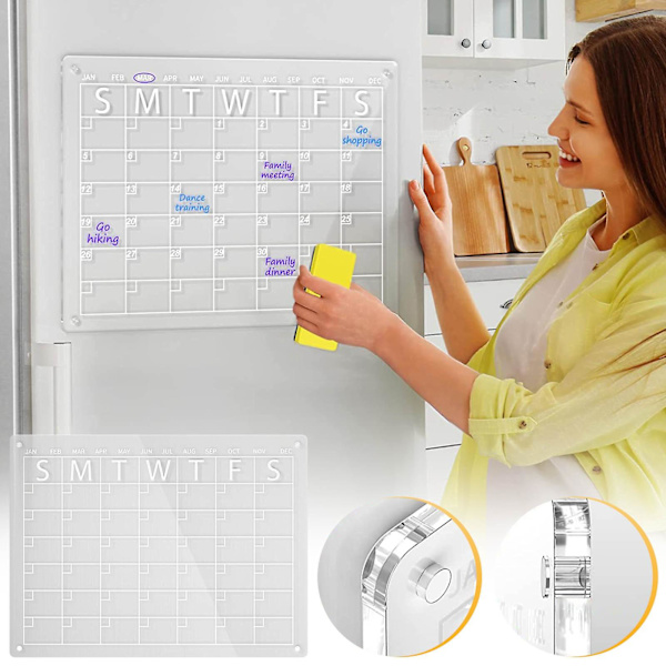 Akryl Magnetisk Kalender För Kylskåp 15x11 Tum Magnetisk Kalender För Kylskåp Transparent Torkbar Kalender