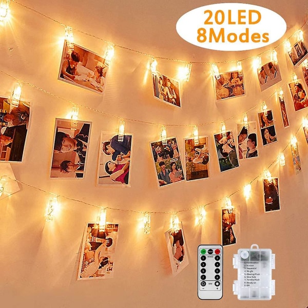 Led Foto Fe-lys, Genanvendelige 3 Meter/lys Kæder - 8 Tilstande 20 Foto Clips, Usb/batteridrevet, Stemningsbelysning, Dekoration Til Stue, Jul