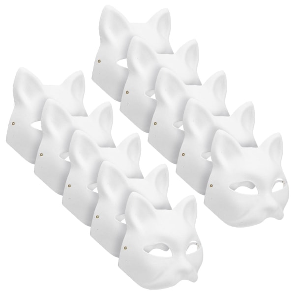 10 stk Hvite masker Papirmasker Blank kattemaske for dekorering av gjør-det-selv-maleri Masquerade Cosplay PartyWh White