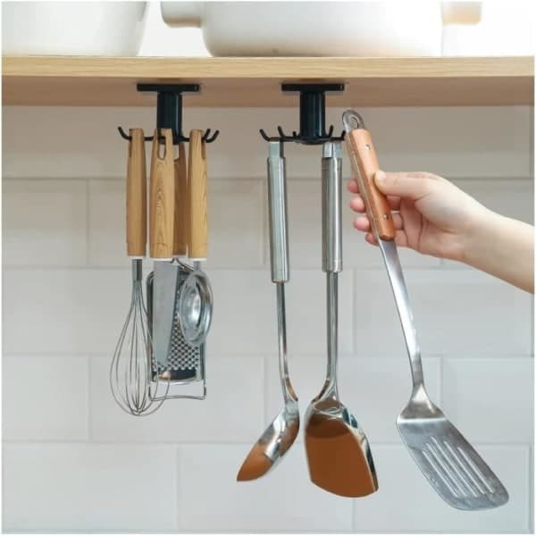Kitchen Utensil Holder Hanger Self-Adhesive Kitchen Hanger Under Cabinet Storage