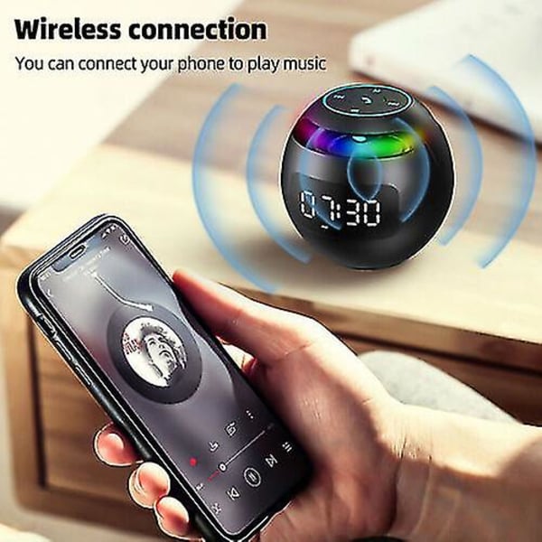 Digitaalinen LED-herätyskello Pyöreä Yöpöydän Yövalo Koti TF Radio Bluetooth-kaiutin Musta