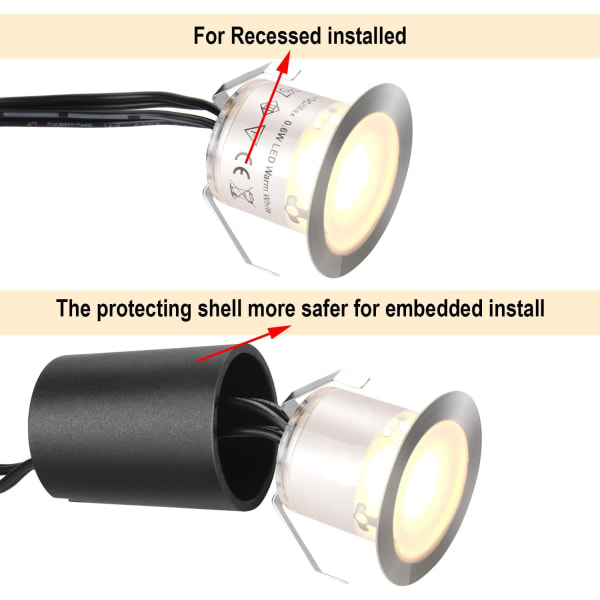 16 stk. Nedfelt LED Terrasselyssett med φ32mm Beskyttelsesskall, Utendørs LED Nedfelt Landskapsbelysning IP67 Vanntett, Lav Volt