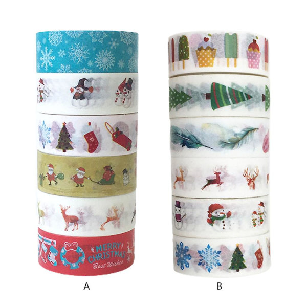 6 Ruller Julegavepapir Washi Tape DIY Scrapbooking Maskeringsbånd Hvit jul