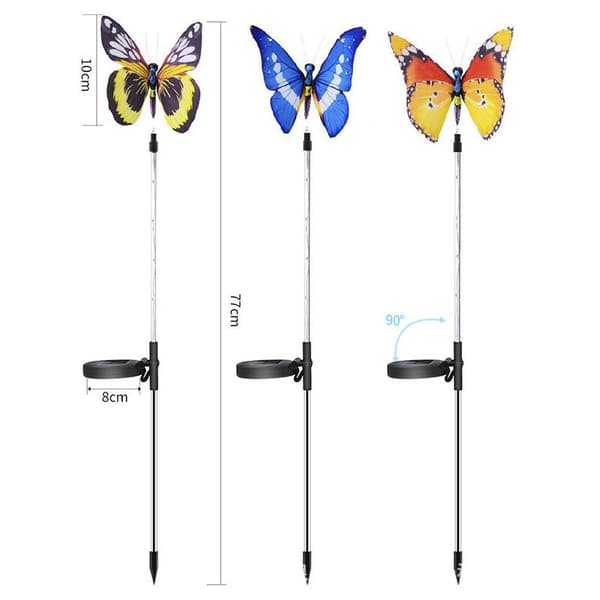 Udendørs dekorative solcellelamper til haven, 3-pak solcellelamper til haven med farveskiftende sommerfugl