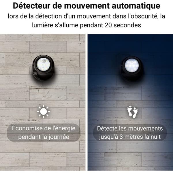Wireless LED Spotlight with Motion Detector – 150 Lumens – Removable Sphere – 360° Rotating Head – 120° Detection Angle – Distance up to 3m