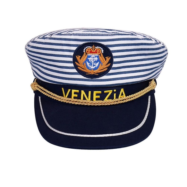 Cap Marin sjömanskaptens kostymhatt Randig Marinblå cap Kaptenhatt Vuxen skeppshatt