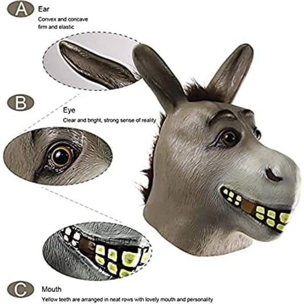 Donkey Mask Animal Mask Kostyme Party Cosplay Latex Mask for Halloween Party rekvisitter