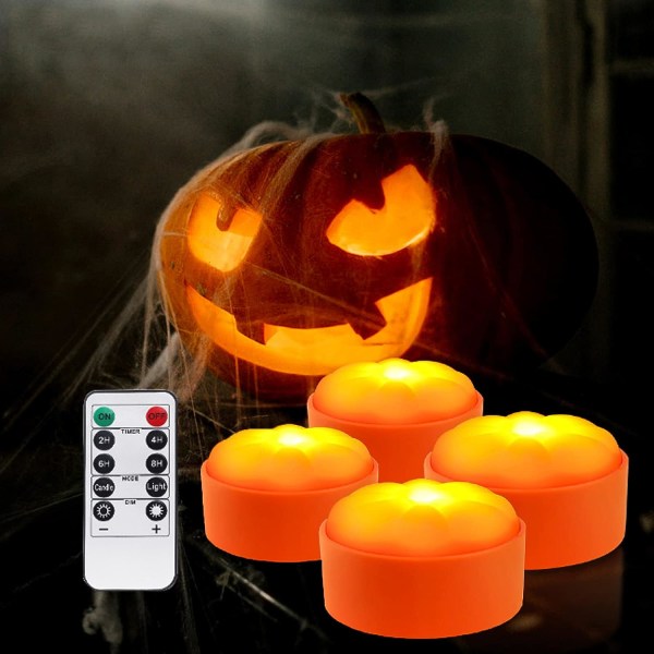 Halloween koristevalot, 4PC Christmas LED liekettömät kynttilät kaukosäätimellä ja ajastimella, vilkkuva elektroninen kynttilä