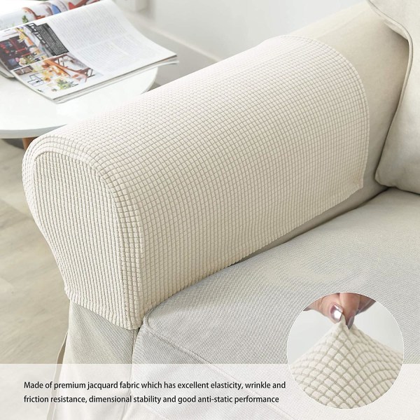 Set med 2 Jacquard Stretch Soffa Armstöd Armstödsskydd Halksäkra Möbelskydd Armstödsskydd för Soffa Recliner Cream Cream