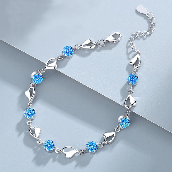 Kvinner Sterling sølv armbånd med kjærlighet blå krystall hjerte armbånd for kvinner jenter julesmykker gave