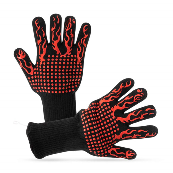 Røde par BBQ-handsker, ovnhandsker Varmebestandige op til 800°C Universal skridsikre varmebestandige ovnhandsker