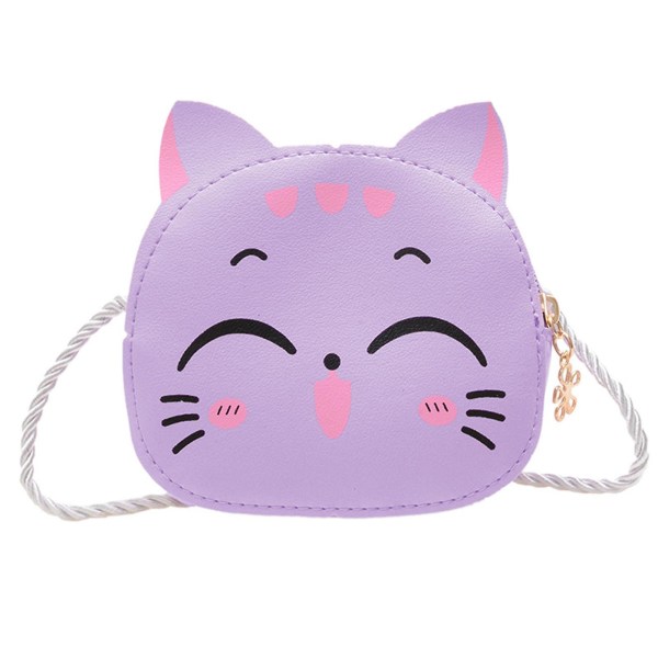 Lovely Kids Messenger Bag Cartoon Kitten Shoulder Bag Handbag For KindergartenPurple