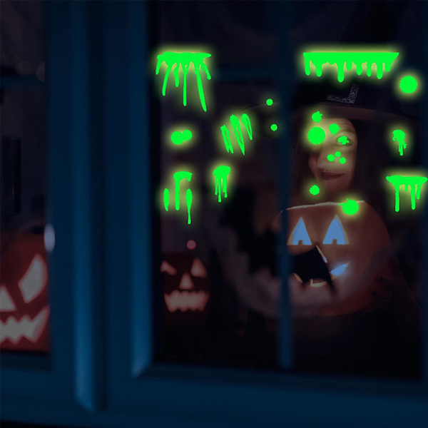 Halloween Glødende Blodige Hånd- og Fodaftryk Vægsticker Halloween Zombie Party Dekoration Glødende Vindue Dekal Grønt Lys 3