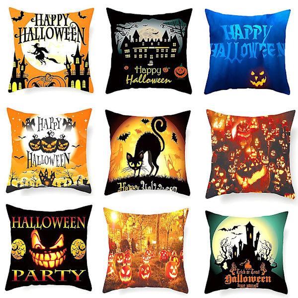 Halloween-tyylinen tyynynpäällinen, piirretty kurpitsa ja lepakko, Onnellinen Halloween, sohva, päivävuode, heittotyynynpäällinen, koriste, 18x18 tuumaa, tyyli 2