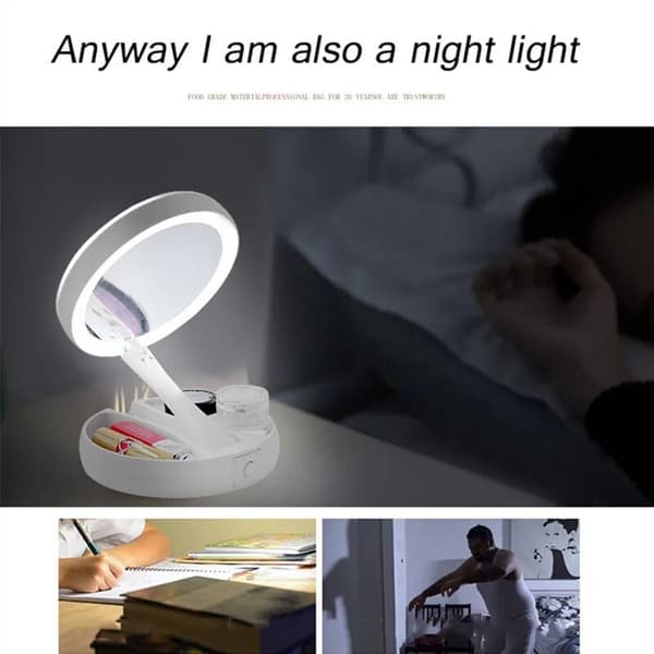 Portable Folding 1x/10x Magnification LED Lighted Double-Sided Makeup