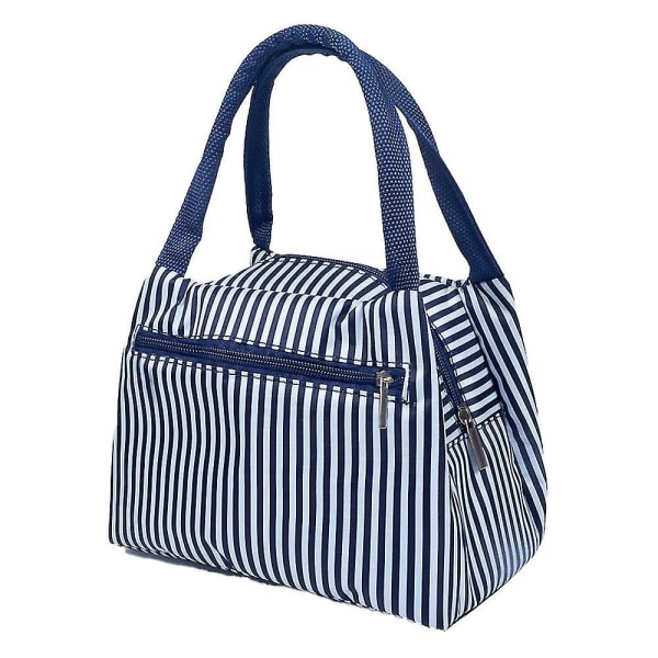 Blue and White Stripes Lunch Bag Women,Cooler Tote Bag Insulated Lunch Bento Box Bag, Canvas Portable Tote Thermal Bag for Adult