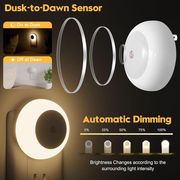 Nattlampa med sensor, 2-pack, varmvit LED-nattlampa för babyrum, barnrum, sovrum, dag- och nattsensor