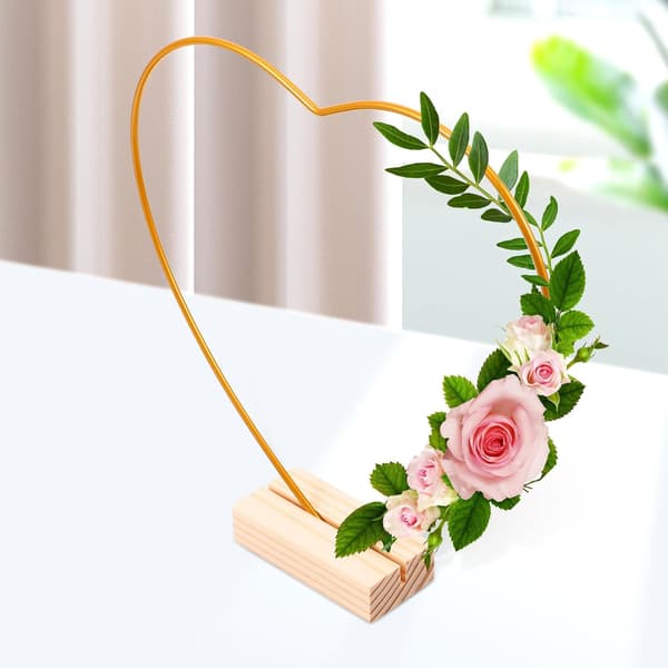 Blomsterkransramme i metall med trebunn 20 cm gullmetallring
