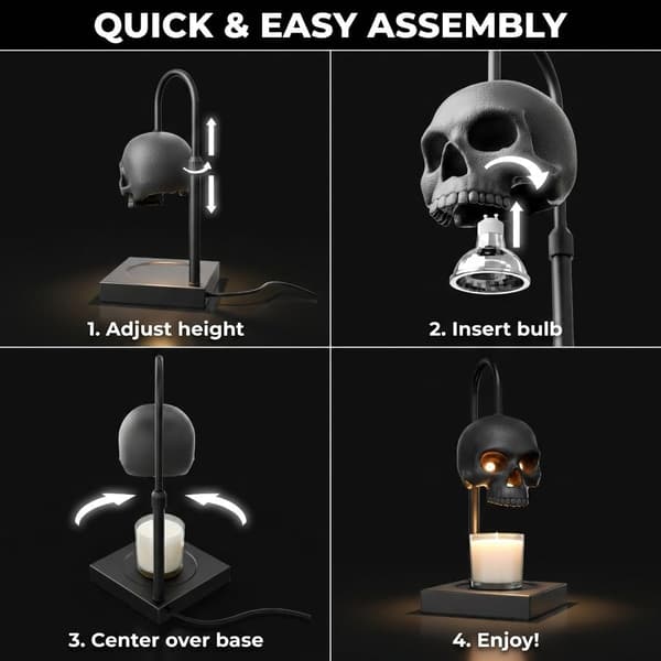 Skull Shaped Candle Warmer, with Timer | Gothic Halloween Table Lamp, Automatic Shut-off, Height Adjustable, Suitable for Candles/Scented Candles.
