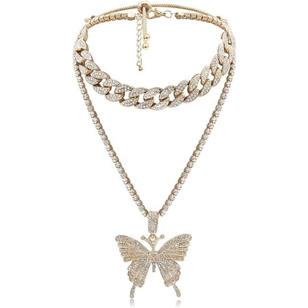 Halsband för kvinnor, Hip Hop Guld Kristall Choker Halsband Kedja med Bling Bling Rhinestone Smycken Modeaccessoar för flickor