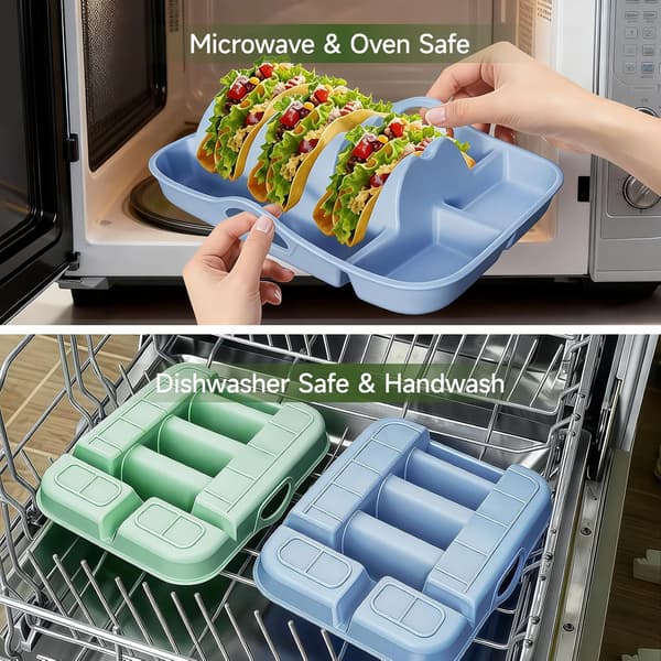 Taco Stand 25 cm Set of 2 with Handle, Holder for Hard & Soft Shells, Dishwasher & Microwave Safe (Green + Blue)