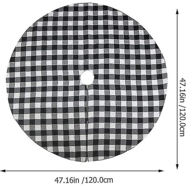 Juletrærøkke i Buffalo Plaid. Rundt trematte Hvit og svart juletrærøkke Julefestdekorasjon 120cm (svart og hvit