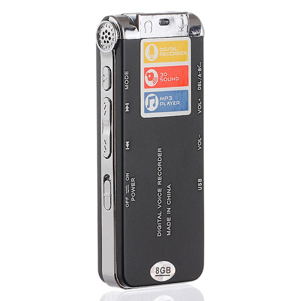 8bg Digital Stemmeoptager Lydoptager Audio Mp3 Afspiller Lyd Mini Optager Med MicSort