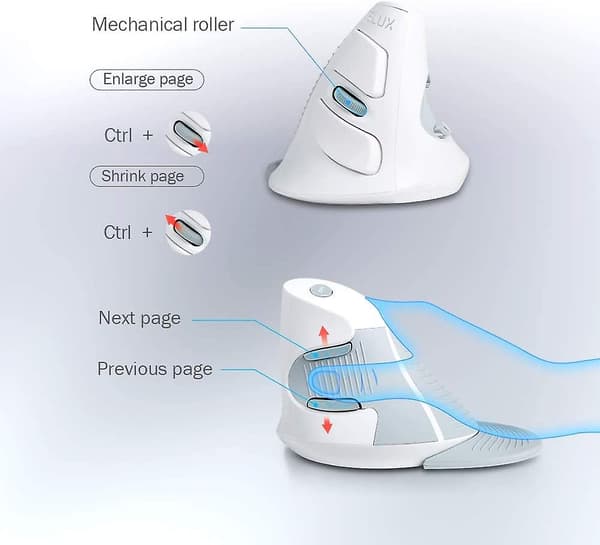 Vertical Mouse, Wireless Ergonomic Mouse, 3 Adjustable DPI (800-1200-1600 DPI), 6 Buttons, Detachable