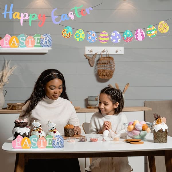 Easter Banner with Egg Garland for Home, School, Office, Classroom, Easter Party, Egg Hunt Decorations