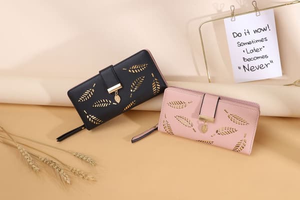 Lang Damepung Mode Premium Clutch - Blad Lynlås Seddelklemme Kortetui - Blå