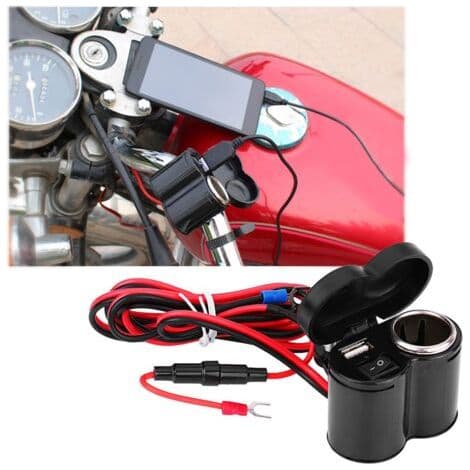 USB Charger, Dustproof Cigarette Lighter Adapter with Motorcycle Mount, for Tablets and Phones